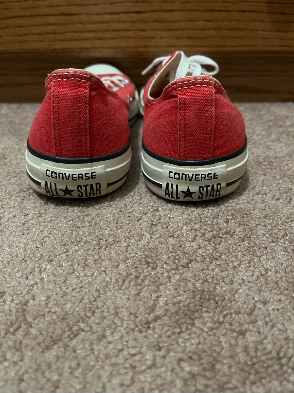 Converse Chuck Taylor Canvas Low Top Sneakers in Red with White Accents - Picture 2 of 6